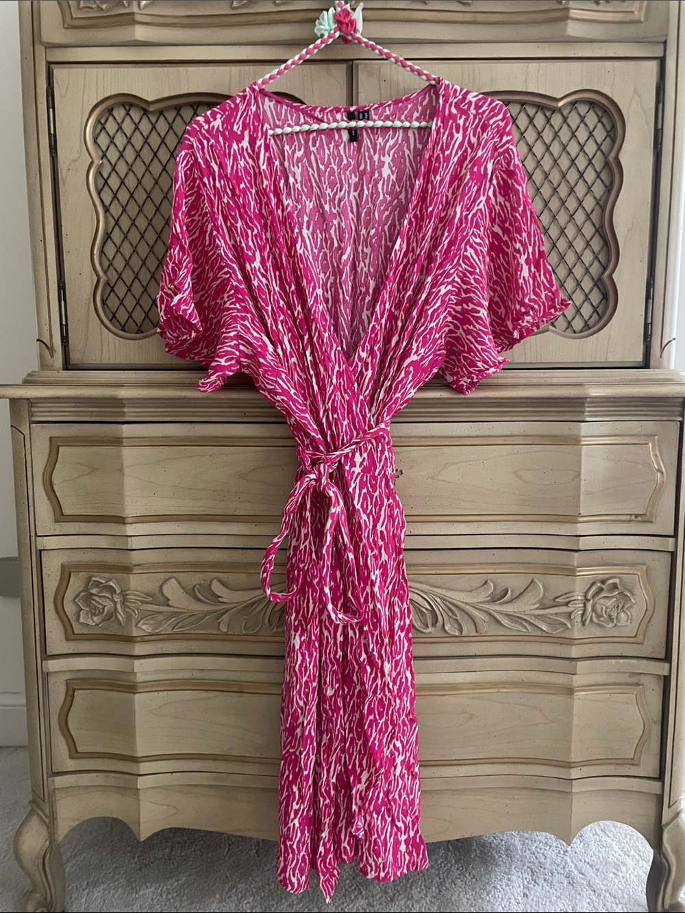 Vero Moda Fuchsia Printed Wrap Dress with Tie Waist